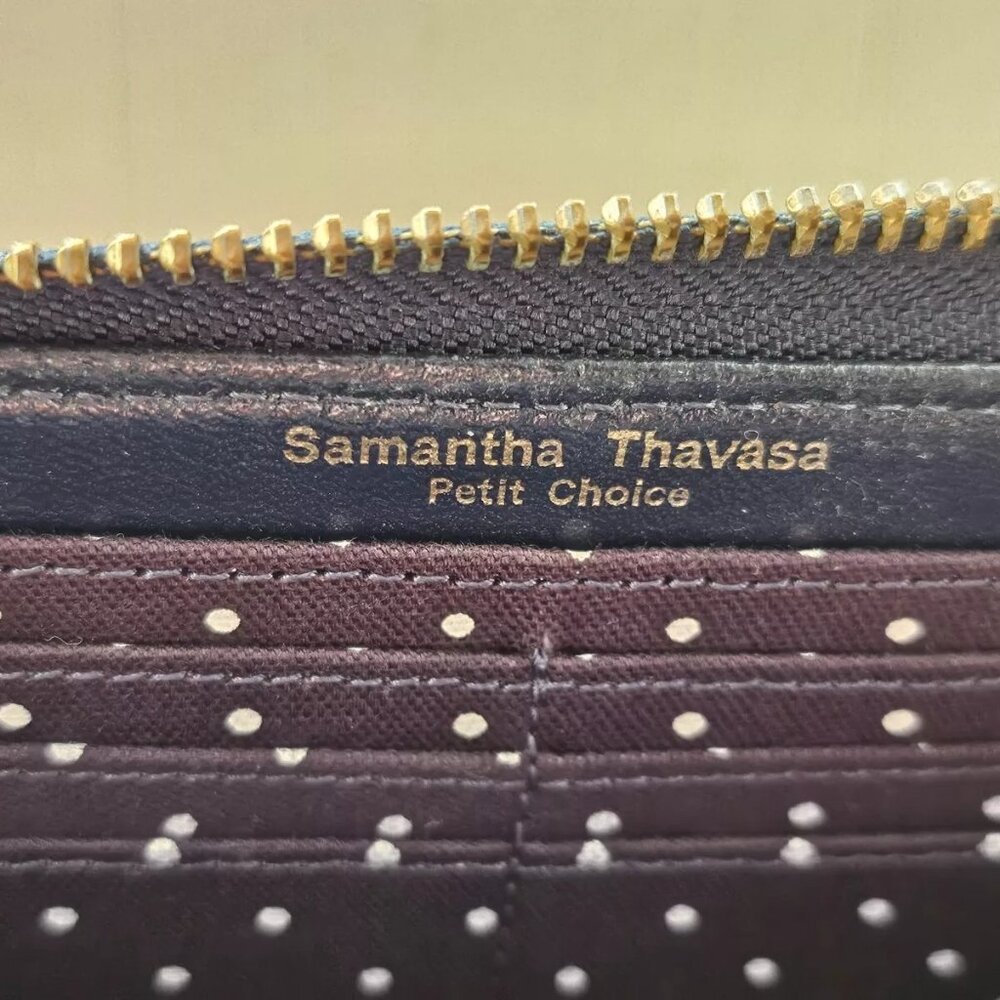 Samantha Thavasa Petit Choice Wallet Clutch Blue Card Holder Purse Zip Around - Picture 8 of 10